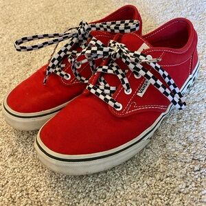 Red Vans with checkered sole